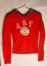 Abercrombie  Fitch Small Embroidered New York Hoodie Muscle Sweatshirt Red