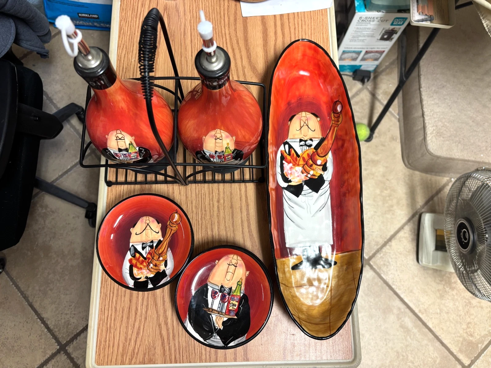 Certified International " Dinner is Served" Oil & Vinegar Tracy Flickinger