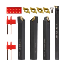 4 Set Shank Lathe Turning Tool Holder Boring Bar with Carbide Inserts Blades CNC