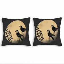Stylish 18x18in Throw Pillow Covers Set of 2 - Elegant Black Bird Silhouette 