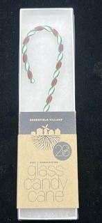 Greenfield Village 2024 Annual Glass Candy Cane Orn. 7'' Green Red White Twist