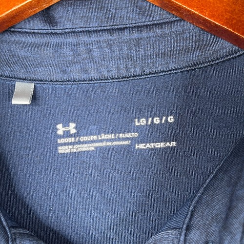 Under Armour Heatgear Polo Shirt Mens Large Navy Blue Purple Striped Stretch - Photo 3 sur 8