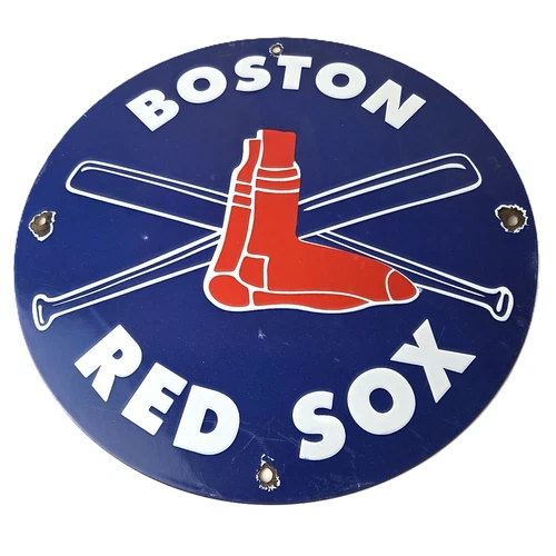 Vintage Boston Red Sox Sign - MLB Baseball Stadium Porcelain Gas Sign