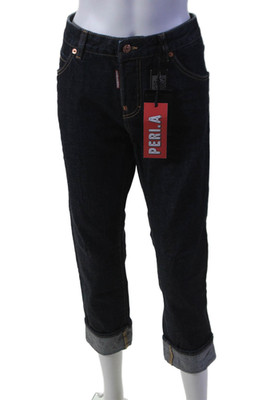 Dsquared2 Womens Blue Dark Wash Cool Girl Cropped Large Cuff Jeans Size 42