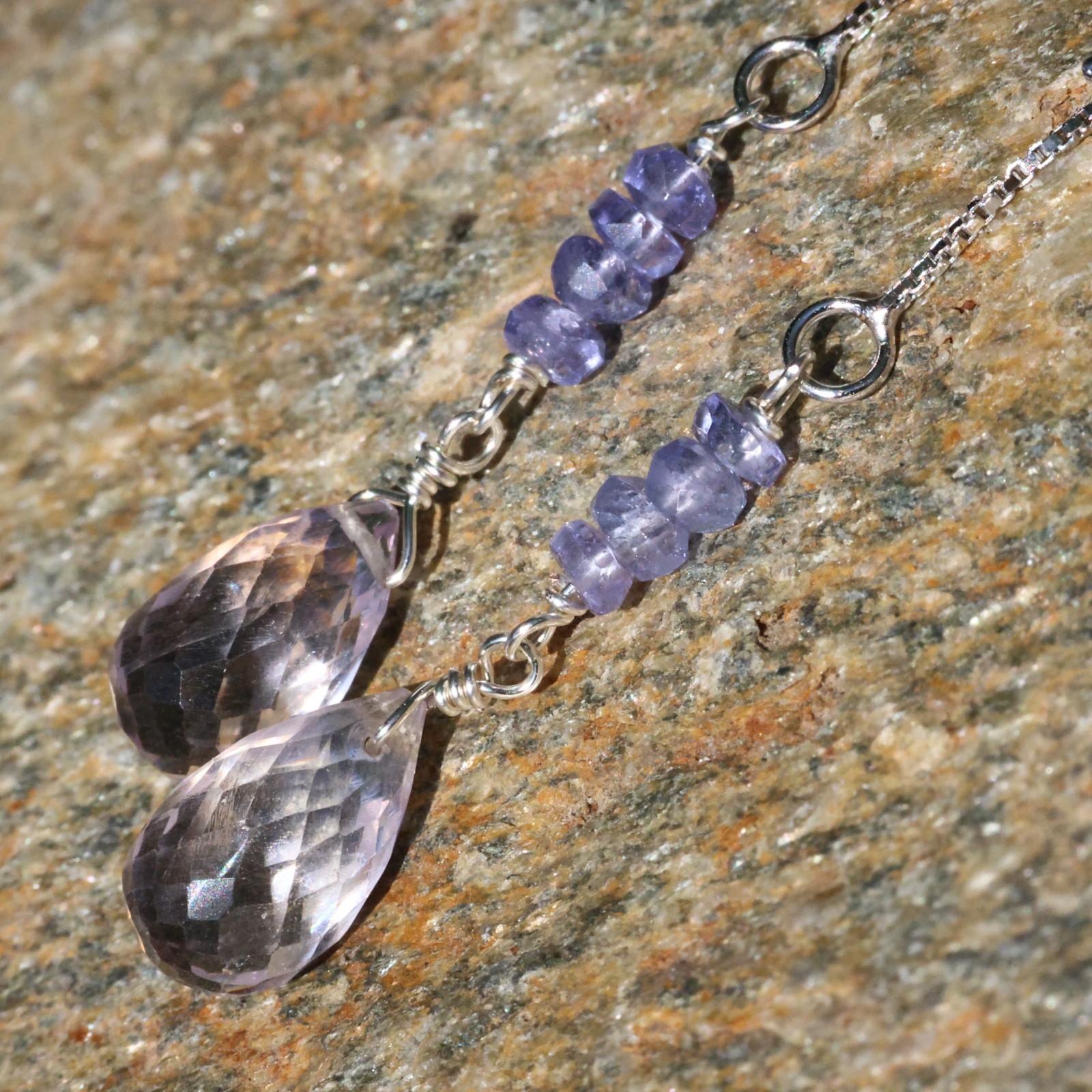 Boucles d'oreilles tanzanite pour femme, chaîne améthyste et pierre fine pour vos soirées chic 2338