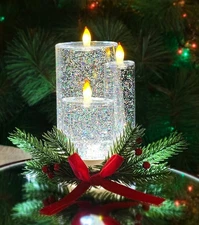Christmas Tabletop Decor, Snow Globe Water Spinning LED Lighted Candles, Batt...