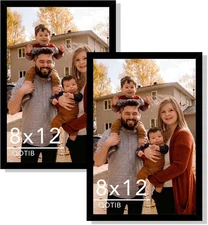 8X12 Picture Frames Black 1 or 2-Pack HIGH Definition Glass Front Cover Displays