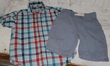 Lot The Children's Place Blue Red Plaid Shirt 7-8 Gray Shorts 8 S25