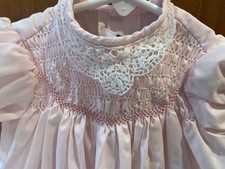 Vintage Polly Flinders Pink Hand Smocked Short Sleeve Baby Dress 24 Months