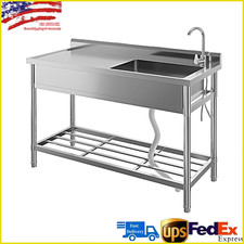 47 in Stainless Steel Utility Sink, Free Standing Kitchen Sink Single Bowl Sinks