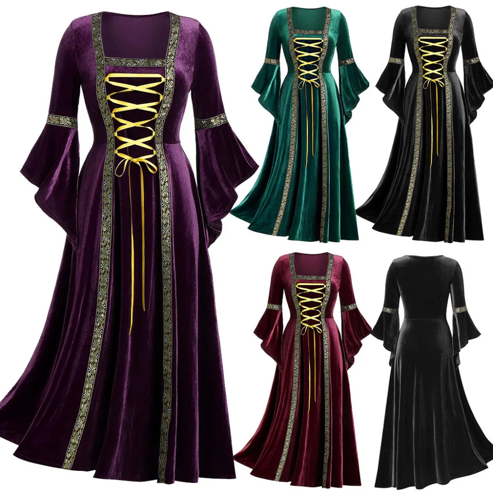 Mujer Renacimiento Terciopelo Irlandés Vestido Medieval Bruja Disfraces Victorian Faire Co