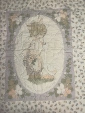 Vintage Precious Moments Baby Quilt Goose Girl Lace Trim Crib Blanket 36x46