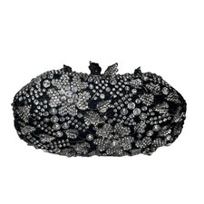 Vintage Black Velvet Embellished Oval Evening Clutch Purse