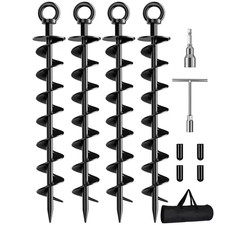 4 Pack Spiral Trampoline Anchors with Nut and Tool Swing Set Anchors Tent Stakes