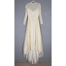 Vintage Wedding Dress Size 12 Ivory Lace Pearls High Neck Victorian Train READ