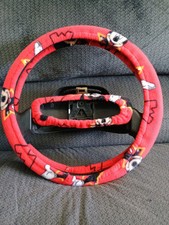 Mickey Mouse Red Fleece Steering Wheel Rear View Mirror Cover Set