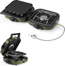 Naturehike 2 Burner Folding Camping Stove with Griddle, Portable Camp Isobutane