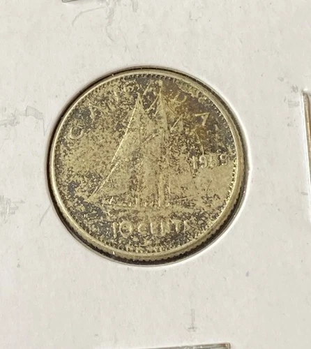 1959 Canada 10 Cents 0.8000 Silver ASW 0.0594 Oz Coin Free Shipping
