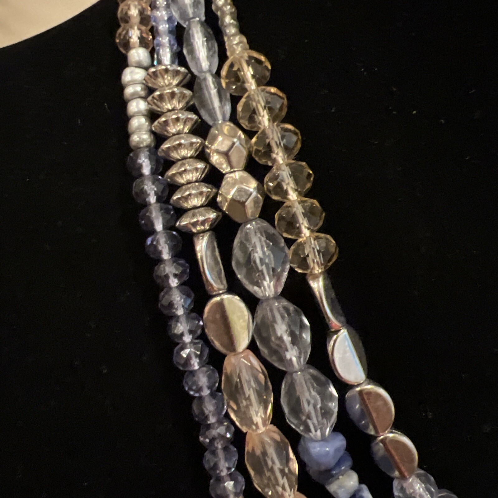 Silvertone Multistrand Gemstone Plastic Glass Bea… - image 4