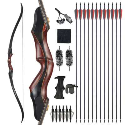 60'' Takedown Recurvebogen Carbonpfeile Bogenschießen 25-50lbs Bogen Linke Hand