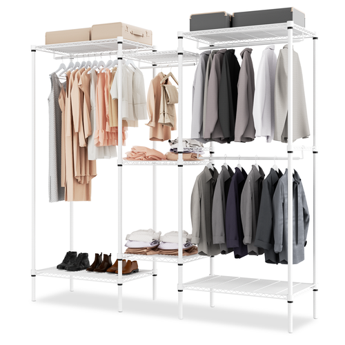 Metal Adjustable Garment Rack Closet Organizer Hanging Rod Clothes Storage Shelf - Picture 2 of 12