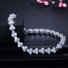 Rome Design Chain Link Cubic Zirconia CZ Round Tennis Bracelet Bangle for Brides