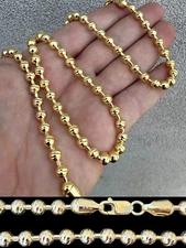 6mm Ball Bead Chain Moon Cut Dog Tag Mens Necklace 14k Gold Over 925 Silver
