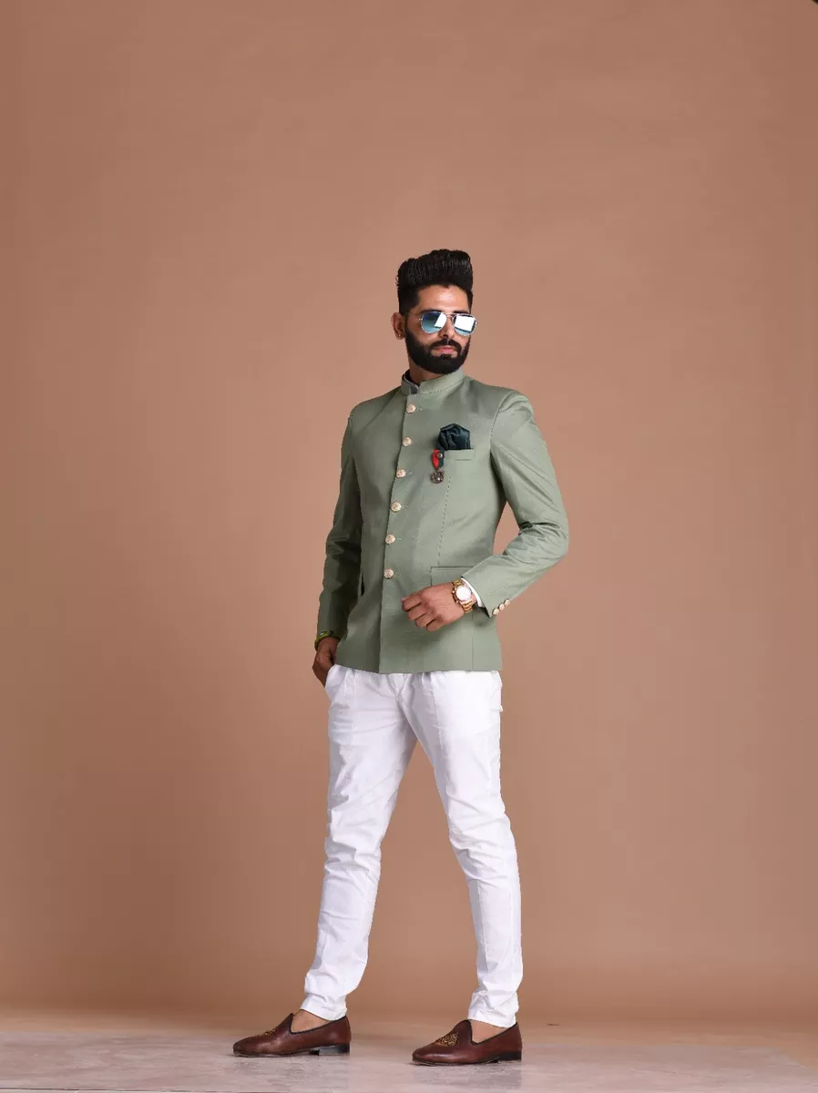 Classy Sky Blue Linen Jodhpuri Suit Online | Bagtesh Fashion