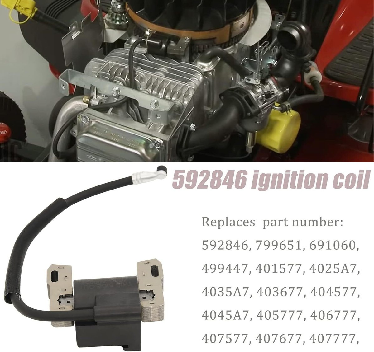 2 stuks Bobine 592846 Compatibel met Briggs & Stratton Intek V-Twin 18-22HP motor, vervangt 799651 691060 401577