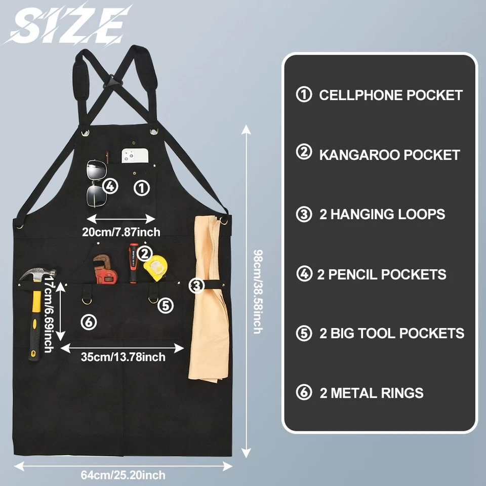 Heavy Duty Waxed Canvas Work Apron for men Rugged & Water-Resistant Black - Image 2 of 4