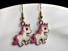 My Little Pony Pink Charm Earrings Pierced Wire Gold Tone