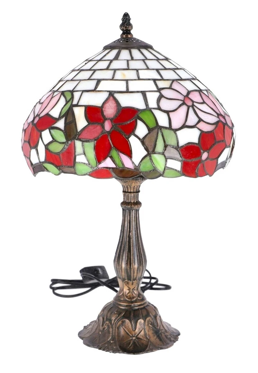 Lamp Abat Jour Style Tiffany Table Lampshade Glass Flowers Base