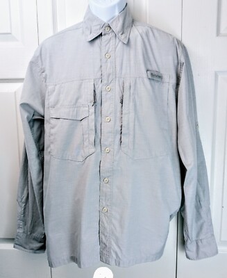 Simms Fishing Button Down Shirt Med Gray Mesh Vented Hiker Camp Outdoor Pockets