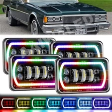 4PCS 4x6'' RGB LED Headlights Hi/Lo Beam w/DRL For Chevrolet Caprice 1977-1986