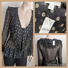 TOPSHOP UK 10 BNWOT Black Gold Polka Dot Blouse BNWT