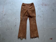 70s Vintage 1970s Brown Suede Leather Flares Bell Bottoms Hippie Pants Trousers
