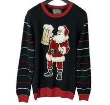 UGLY CHRISTMAS SWEATER Brand 3D Santa Claus Beer Stein Glitter Red Men's XL NICE