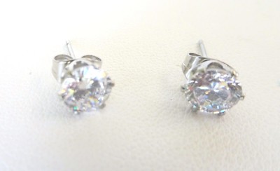 Unisex Stainless Steel Round Cut Stud CZ Earrings Approx 3 CTW