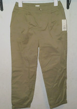 A New Day Pleated High Rise Straight Leg Ankle Pant Sz 4 Parka Tan Double Button