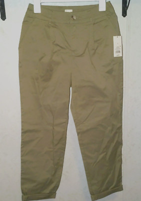 A New Day Pleated High Rise Straight Leg Ankle Pant Sz 4 Parka Tan Double Button