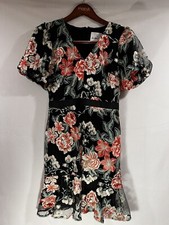 SAM EDELMAN BLACK MULTI Embroidered Vintage Floral Mini Dress - Size 8 ($69)