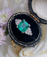 2.25Ct Art Deco Style Lab-Created Emerald Engagement Wedding 925 Silver Ring