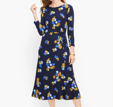 Talbots Dress Sz 22WP 3XL Floral Jersey Twist Fit Flare Navy Blue Midi NWT 149.