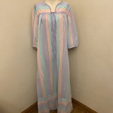 Komar Long Colorful Nightgown Zip Front Stripes Size Large 1 Pocket