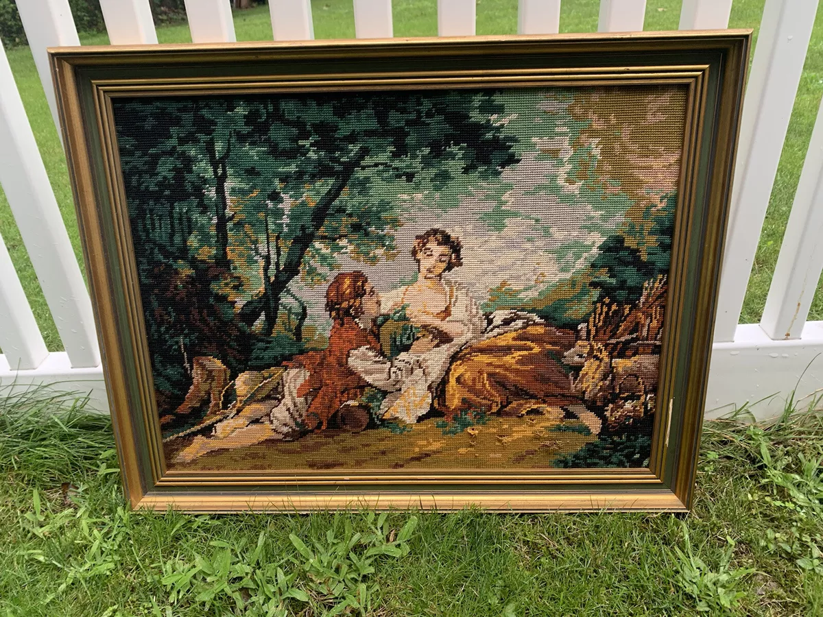 RARE ROYAL PARIS Boucher Lovers Needlepoint Tapestry Canvas France