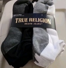True Religion Men  s Low Cut Half Cushion Socks Black/White Size 10-13 12 Pack