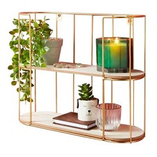 2 Tier Wall Mounted Shelf Vintage Gold Chic Shelving Rustic Floating Shelves UK