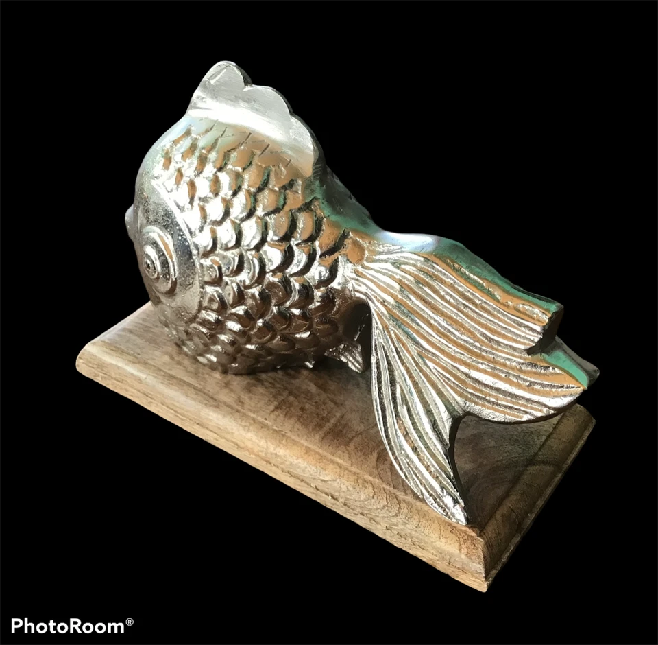 Homestead металлический серебристый азиатский карп Koi рыбы статуэтка фигурка декор деревянное основание - Изображение 2 из 4