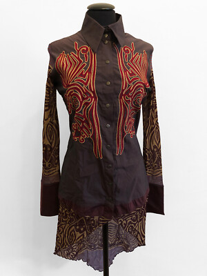 SAVE THE Queen*90s*Tribal*Bluse*Hemd*Kleid Materialmix Mustermix Gr 34 XS