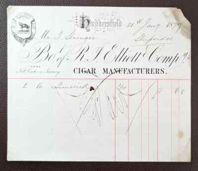 1879 R. J. Elliott & Company, Zigarrenmacher, Huddersfield Rechnung